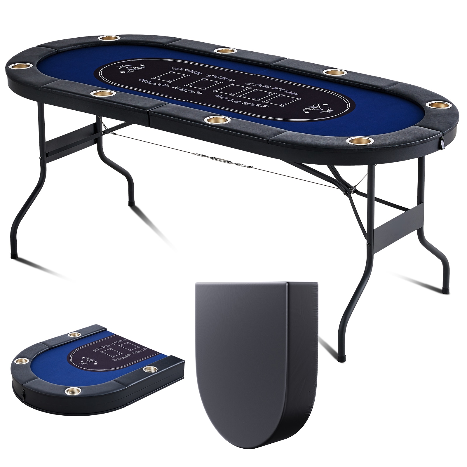 8 Player Poker Table With Padded Rails And Steel Cup Holders_voghion.com